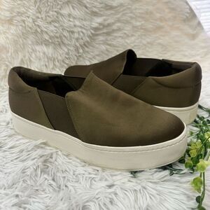 Vince Warren Olive Shiny Satin Platform Chunky Slip on sneakers Shoes sz 8.5‎ M